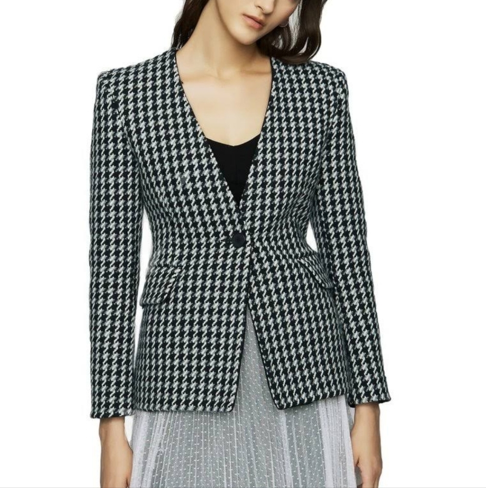 Maje Black and White Houndstooth Blazer